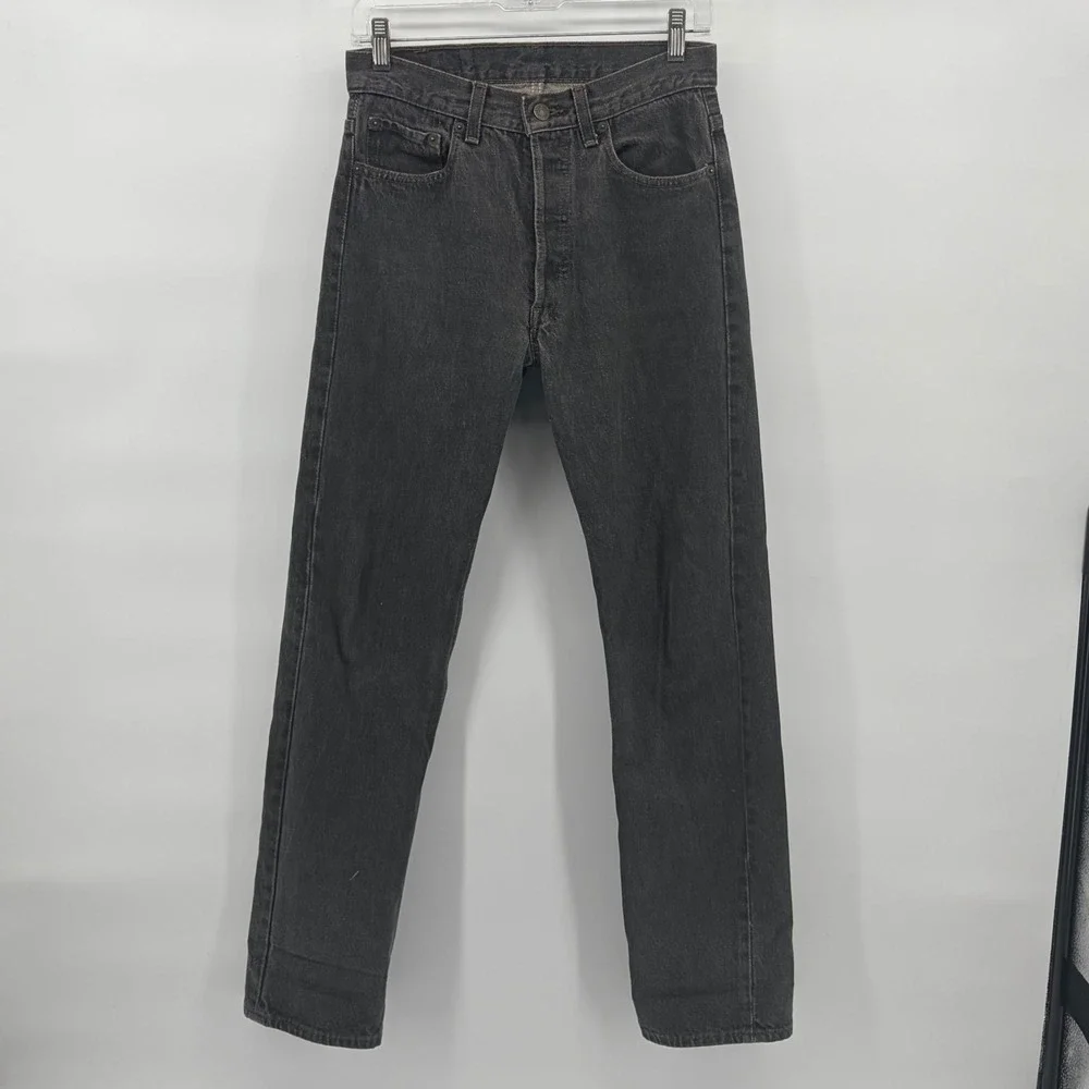 Vtg 80s Levis 501 Jeans‎ Faded Black Made in USA Straight Leg Button Fly W29 L32